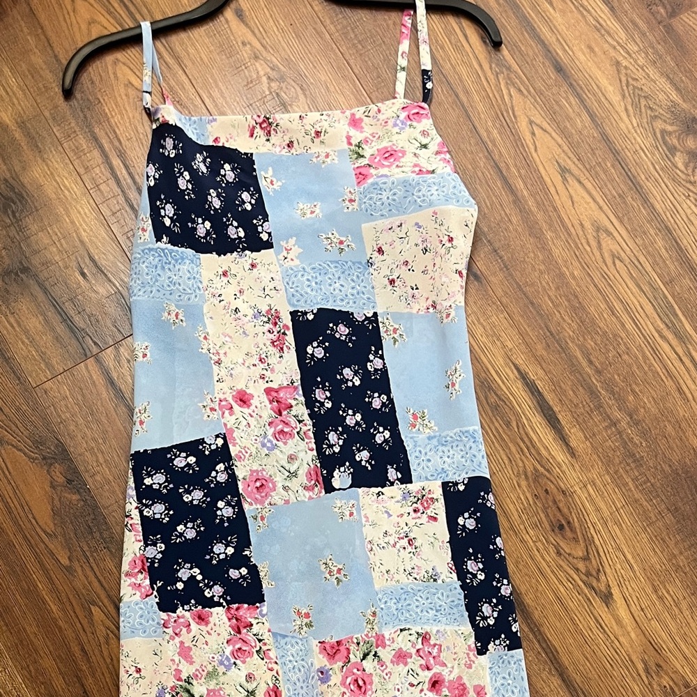 Vintage Y2K floral patchwork cowl neck dress